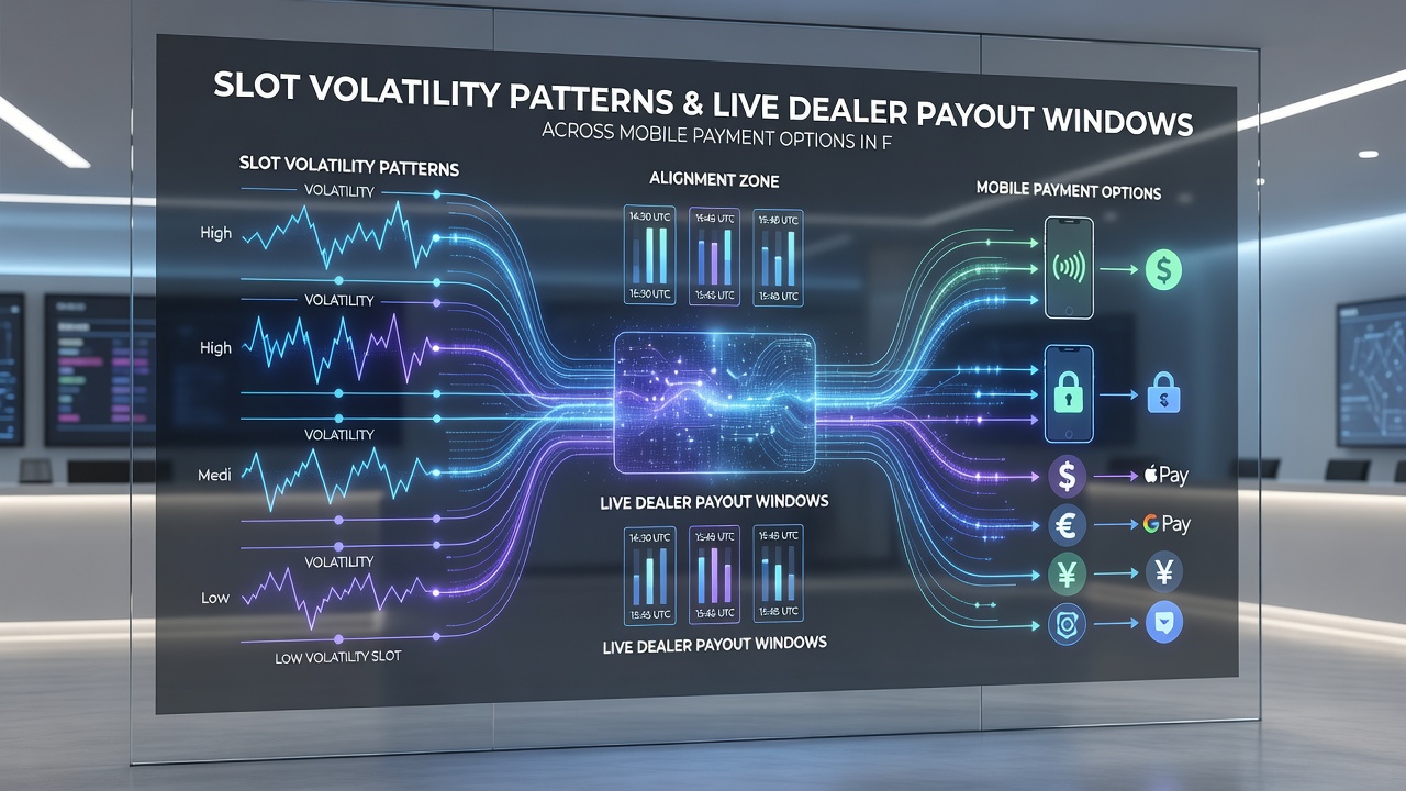 Illustration der Synchronisation von Slot-Volatilität mit mobilen Zahlungsoptionen und Live-Dealer-Fenstern